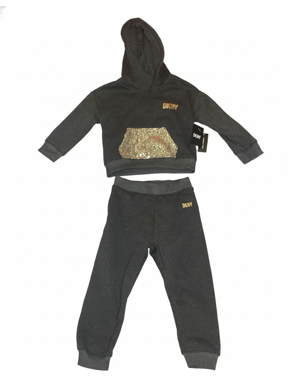 DKNY Girl 3T Sweatsuit Hooded Sweatshirt And Joggers Set Sequins